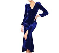 SYDUZAX Robe Longue Femme Chic et Elegant Robes de Cérémonie Pour Femme Ronde Manches Longues Robes de Soiree Femmes Grande Taille Ample Mode Dress Coupe Ajustée Ourlet Fendu