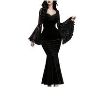 SYDUZAX Robe Medievale Femme Noir Robe Gothique Femme Sexy Robe Dentelle pour Femmes Robe Halloween Femme Couleur Unie Robe De Soirée Longue Vêtements Chic et Élégant Lâche Respirant Pas Cher Casual