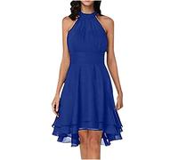 SYDUZAX Rode de Soiree Femme Robe Chic et Elegant Mousseline de Soie Pour Femmes Sexy Robe Sans Manches Femme Chic Et Glamour Cocktail Robe Courte Vintage Épaules Dénudées Robe De Bal Femme