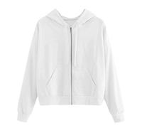 SYDUZAX Sweat à Capuche Court Femme Pullover Manches Longues Couleur Unie Sweat-Shirt avec Fermeture éclair Crop Tops avec Poches pour Femme Hoodie avec Zippé Décontracté Léger Veste Casual Automne