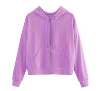 SYDUZAX Sweat à Capuche Court Femme Pullover Manches Longues Couleur Unie Sweat-Shirt avec Fermeture éclair Crop Tops avec Poches pour Femme Hoodie avec Zippé Décontracté Léger Veste Casual Automne