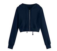 SYDUZAX Sweat à Capuche Court Femme Pullover Manches Longues Couleur Unie Sweat-Shirt avec Fermeture éclair Crop Tops avec Poches pour Femme Hoodie avec Zippé Décontracté Léger Veste Casual Automne