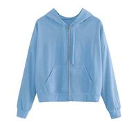 SYDUZAX Sweat à Capuche Court Femme Pullover Manches Longues Couleur Unie Sweat-Shirt avec Fermeture éclair Crop Tops avec Poches pour Femme Hoodie avec Zippé Décontracté Léger Veste Casual Automne