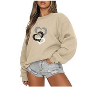 SYDUZAX Sweat Femme Impression de Coeur Sweat-Shirt Décontracté avec Poches Sweat Manches Longues Col Rond Pulls Sport Fitness Outdoor Basic Casual Vêtements à La Mode Grande Taille Couleur Unie
