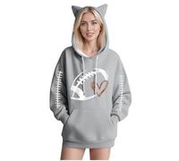 SYDUZAX Sweat-Shirt Femme Imprimé Rugby Hoodies Manches Longues Femme Grande Taille Sweat à Capuche Femmes Oreilles de Chat Hauts Polyvalente Automne Hiver Sweatshirt avec Poches Décontracté