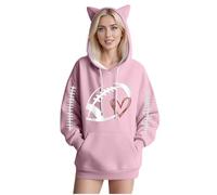 SYDUZAX Sweat-Shirt Femme Imprimé Rugby Hoodies Manches Longues Femme Grande Taille Sweat à Capuche Femmes Oreilles de Chat Hauts Polyvalente Automne Hiver Sweatshirt avec Poches Décontracté