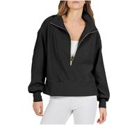 SYDUZAX Sweatshirt Blanc Femme Sweat avec Demi-Fermeture Pull à Manches Longues pour Femmes Sweat-Shirt avec Demi-zippé Couleur Unie Grande Taille Sportwear Haut Sport Fitness Outdoor sans Capuche