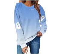 SYDUZAX Sweatshirts Imprimés Halloween Femmes Hauts Grande Taille Femme Sweatshirt Imprimé Fantôme Sweat Manches Longues Col Rond pour Femmes Streetwear Ample Mode Tops Dégradé de Couleur