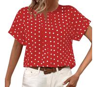 SYDUZAX T Shirt Femme Casual Oversize Chemisier Noué à Pois sur Le Devant De Grande Taille Hauts D'été à Manches Courtes et Col en V Baggy Tops Lâche Respirant Blouse de Travail Pas Cher Casual