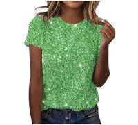SYDUZAX Tee Shirt à Paillettes Femme T-Shirt Brillant Imprimé Haut Manches Courtes Col Rond Chemise Femme Grande Taille Ample Tshirt Femmes Décontracté Chemisier Blouse Sport Lache Top Pas Cher