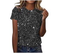SYDUZAX Tee Shirt à Paillettes Femme T-Shirt Brillant Imprimé Haut Manches Courtes Col Rond Chemise Femme Grande Taille Ample Tshirt Femmes Décontracté Chemisier Blouse Sport Lache Top Pas Cher