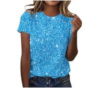 SYDUZAX Tee Shirt à Paillettes Femme T-Shirt Brillant Imprimé Haut Manches Courtes Col Rond Chemise Femme Grande Taille Ample Tshirt Femmes Décontracté Chemisier Blouse Sport Lache Top Pas Cher