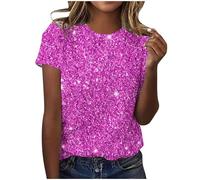 SYDUZAX Tee Shirt à Paillettes Femme T-Shirt Brillant Imprimé Haut Manches Courtes Col Rond Chemise Femme Grande Taille Ample Tshirt Femmes Décontracté Chemisier Blouse Sport Lache Top Pas Cher