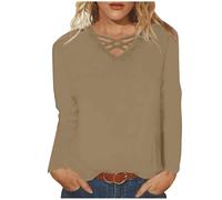 SYDUZAX Tee Shirt Blanc Femme Hauts Manches Longues Col V Pull Femme Mode Ample T-Shirt sans Capuche Couleur Unie Oversize Tops Automne Décontracté Pas Cher Casual Sweat-Shirts Lâche Respirant