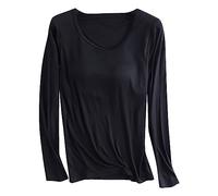 SYDUZAX Tee Shirt Blanc Femme T-Shirt avec Soutien-Gorge Intégré pour Femme Hauts Rembourrés de Yoga Pyjama Manches Longues Col Rond Tops Sommeil Extensibles Et Confortables Pull à Coupe Ample Gym