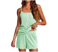 SYDUZAX Tenue 2 Pièces Ensembles de Pyjama Femmes Grande Taille Haut Décontracté Couleur Unie Ensemble Short Femme Débardeur Bretelles Camisole et Short Costume Vêtements de Nuit Pas Cher Casual