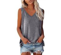 SYDUZAX Tunique T-Shirt D'été pour Femme Couleur Unie Gilet Imprimé Floral sans Sexy Top Tunique Manches Col en V Hauts Polyvalente Fluide Mode Casual Débardeur Coupe Ample Travail Camisole