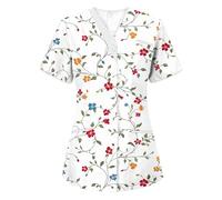 SYDUZAX Uniforme D'Infirmière Femme De Soins De Santé Col V Vêtements de Protection Imprimé Chien T-Shirts à Manches Courtes Femmes De Chambre De Clinique Haut d'uniforme d'allaitement et de Travail
