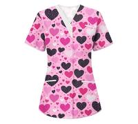SYDUZAX Uniforme D'Infirmière Femme De Soins De Santé Col V Vêtements de Protection Imprimé Chien T-Shirts à Manches Courtes Femmes De Chambre De Clinique Haut d'uniforme d'allaitement et de Travail