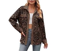SYDUZAX Veste Femme Mi Saison Manteau Imprimé Léopard Grande Taille avec Poches Décontracté Hauts à Revers Classique Bouton Veste Manches Longues Amples Pour Le Printemps Automne Nouvelle Collection