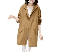 SYDUZAX Veste Femme Mode Mi-Long Pour Femmes Nouvelle Manteau Imperméable Femme Coupe-Vent Zippé Élégante Tempérament Veste DéContracté Femme Veste à Capuche Manches Longues Coat Automne Hiver