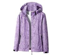 SYDUZAX Veste Softshell Femme Vestes Légère Imprimé Tendance Veste à Capuche Vestes De Randonnée Anti-Pluie Femme Veste Fonctionnelle Coupe-Vent Et Imperméable Printemps Automne Vestes Sport