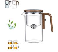 SYDXGD Witchcraft Teapot,Enchanti Tea Pot,Magic Teapot with Infuser,Glass Teapot with Strainer,Glass Teapot with Infuser,Water Separation Glass Teapot with Wooden Handle (Transparent,720ml+4*Cup)