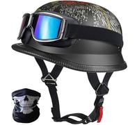 SYEBVTQ Demi-Casque Moto Jet Vintage ECE Homologué Casques Bols Jet Moto Casque Bol Open Face Classic pour Scooter Chopper avec Lunettes Homme Et Femme Pilot Demi-Jet