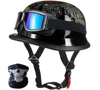 SYEBVTQ Demi-Casque Moto Jet Vintage ECE Homologué Casques Bols Jet Moto Casque Bol Open Face Classic pour Scooter Chopper avec Lunettes Homme Et Femme Pilot Demi-Jet