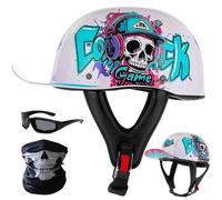SYEBVTQ Rétro Casquette De Baseball Vintage Casque De Moto À Visage Ouvert pour Hommes Femmes Mobylette Bols Casque, Casque Bol Moto Homologué ECE, pour Vélos Motos Scooter