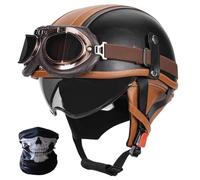 SYEBVTQ Vintage Ouverte Casque Moto Jet Moto Casque Bol, ECE Homologué Casque Moto Vintage Ouvert avec Lunettes Cachées et Boucle Détachable, pour Hommes et Femmes Chopper Scooter