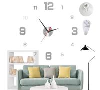 Syeefula 3D DIY Luminous Acrylic Wall Clock Set, Frameless DIY Round Decorative, Luminous Frameless Wall Clock Stickers, No Drill Silent for Home Living Room Bedroom Office Décor (Silver,B(50cm))