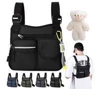 Syeefula Adjustable Zipper Multi-Functional Tactical Chest Bag, Waterproof Vest Bag for Sports Hiking Camping Fitness Travel (Black)