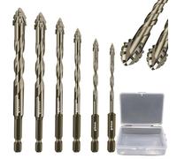 Syeefula Four-Flute Sawtooth Eccentric Drill Bit Set, Titanium-Coated, 4-12mm, 6pcs, For Wood, Metal & Plastic