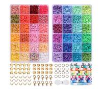 Syengery Perles d'argile, kit de perles d'argile | Kit de perles Heishi en polymère plat de 48 couleurs,Kit de bracelet d'amitié, kit de fabrication de bracelets, perles Heishi plates en polymère pour