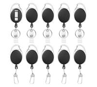 SYEYCW 10 Pièces Noir Enrouleur Badge, 2 Modèles Rétractable Porte Clef, Cordon Rétractable avec Enrouleur, Clips Rétractables pour Bobine de Badge avec Mousqueton, pour D'Identité, Carte, Clef