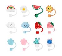 SYEYCW 12 Pièces Couvre-Paille en Silicone, Couvre Paille Réutilisables, Portable Bouchon Anti-Poussière en Paille, Adorables Couvercles de Capuchons de Paille, Sûre et Écologique Facile à Transporter