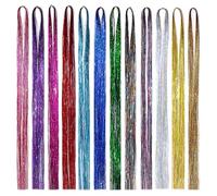 SYEYCW 12 Pièces Mèche Cheveux Couleur, 2400 Mèches Tinsel Hair, 93 cm Paillettes pour Cheveux, Accessoires pour Noël Nouvel Halloween Cosplay Party, pour Femmes, Filles et Enfants, 12 Couleurs