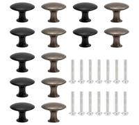 SYEYCW 14 Pièces Boutons d'Armoire Vintage, 30mm Boutons de Porte de Meubles Ronds, Poignées de Placard avec 14 Vis, Poignées de Tiroirs de Style Antique, pour Cuisine, Salle de Nain, Noir, Bronze