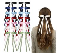 SYEYCW 14 Pièces Noeud Cheveux Fille, Barres à Cheveux Colorées, Barres à Cheveux avec Noeuds et Longues Queues, Barres à Cheveux en Ruban de Satin avec Pinces en Métal, pour les Filles et les Femmes