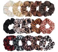 SYEYCW 15 Pièces Chouchous Cheveux pour Femmes, Satin Bandes de Cordes à Cheveux et Douces, Élastiques Couleur Unie Léopard Chouchous, Chouchou Scrunchie Couleur Différente, pour Filles et Dames