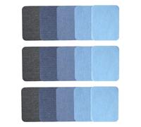 SYEYCW 15 Pièces Tissu Thermocollant Jean, 9.5 cm x 12.5 cm, Adhésif Puissant, Carré Patch Kit de Réparation pour Vêtements, Nuances Bleu Assorties Décoration Réparation