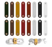 SYEYCW 16 Pièces Enrouleur de Cable, Organisateur de Câble en Cuir PU, Câble de Chargeur Portable Tidy, Support de Cordon Polyvalent, Empêchez les Cordes et les Fils de Câble USB de Se Faire Emmêler