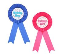 SYEYCW 2 Pièces Badges d'anniversaire, Garçon et Fille Rosette Badge, Bleu et Rose Badge d'anniversaire Décoration Set, Célébration Accessoire pour Les Enfants Fournitures de Décoration de Fête
