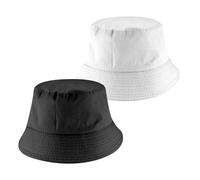 SYEYCW 2 Pièces Bob Chapeau pour Femme Homme, 58-60cm Pliable Anti-UV Chapeau de Pêcheur, Unisexe Bucket Hat Été de Soleil, Pêcheur Casquettes Visières, pour Camping, Randonnée, Plage, Blanc, Noir