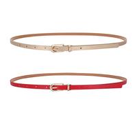 SYEYCW 2 Pièces Ceintures Fines, Réglable Ceinture Fine, Ceinture en Cuir PU avec Boucle en MéTal, Classique Ceintures Fine pour Femmes, pour Robes, Jeans, Pantalons, Rouge, Champagne