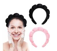 SYEYCW 2 Pièces Headband, Skincare Serre Tete Femme, Bandeau en SPA Douce, Éponge Bandeau Maquillage pour Soin de La Peau, Lavage du Visage, Élimination du Maquillage, Yoga (Noir, Rose)