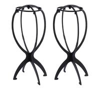 SYEYCW 2 Pièces Noir Support de Perruque, 35cm / 13.78inch Porte de Perruque Portable pour Femmes, Tête de Perruques en Plastique, Support de Perruques Pliable, Supports d'Affichage pour Voyage