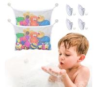 SYEYCW 2 Pièces Rangement Jouet Bain, Organisateur de Jouets de Bain avec 4 Crochets à Ventouse & 4 Crochets Adhésifs, Organisateur de Jouets de Bain pour Bébé, pour Jouets de Bain et Salle de Bain