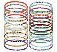 SYEYCW 24 Pièces Bracelets de Cheville, Élastique Boho Bracelet de Pied en Perles, Colorées Cheville à Perles Faits à la Main, Multicouches Été Chaînes de Pieds de Plage, pour Femmes et Filles